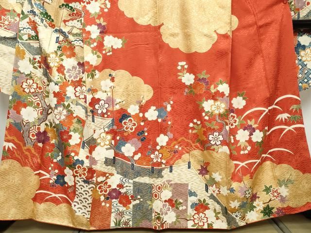 平和屋着物●豪華振袖 駒刺繍 吉祥草花文 金彩 正絹 逸品 DABK0964ud