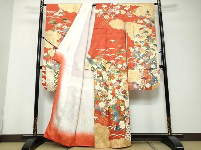 平和屋着物●豪華振袖 駒刺繍 吉祥草花文 金彩 正絹 逸品 DABK0964ud