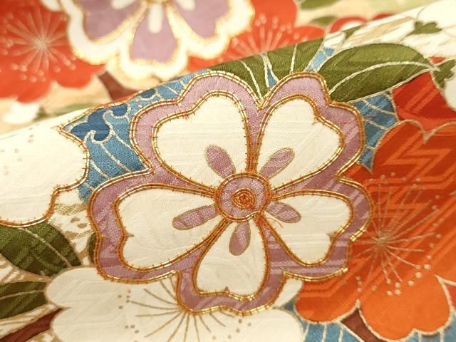 平和屋着物●豪華振袖 駒刺繍 吉祥草花文 金彩 正絹 逸品 DABK0964ud