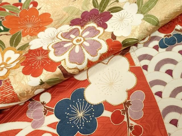 平和屋着物●豪華振袖 駒刺繍 吉祥草花文 金彩 正絹 逸品 DABK0964ud