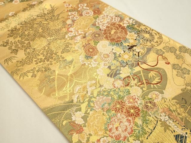 平和屋本店▼六通柄袋帯 花車流水文 本金箔 正絹 逸品 DABK5950sf