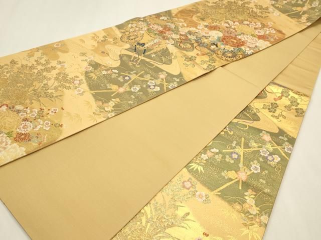 平和屋本店▼六通柄袋帯 花車流水文 本金箔 正絹 逸品 DABK5950sf