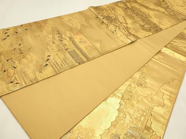 平和屋本店▼全通全景柄袋帯 舟木家 洛中洛外花屋敷 本金二重箔 正絹 逸品 DABK5988sf