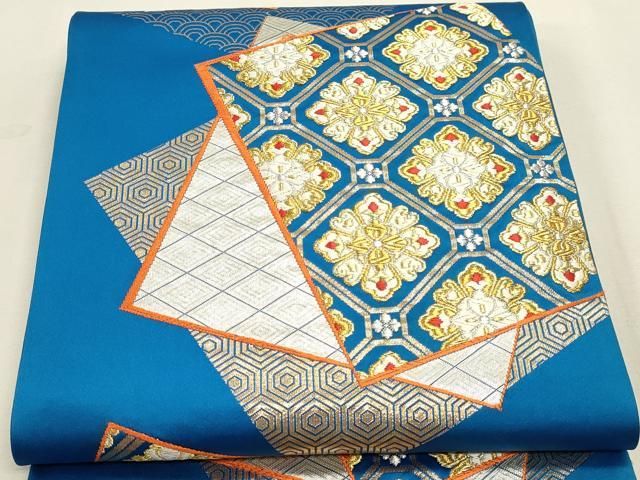 平和屋本店▼六通柄袋帯 色紙正倉院花文 純金箔24k 正絹 逸品 DABK6000sf