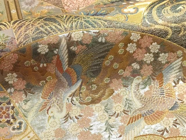 平和屋本店▼極上 西陣あさぎ 丸帯 伝承国宝図 プラチナ本金箔 壱仟八百口織 分析通知書付き 正絹 逸品 DABL7529sf