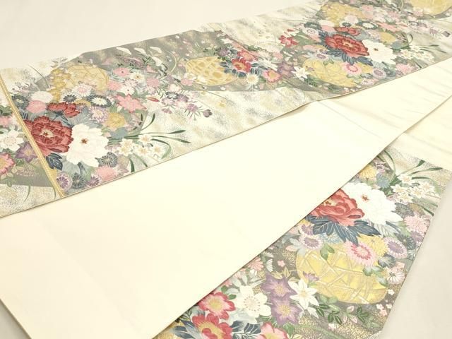 平和屋本店▼「美しいキモノ」お馴染みのメーカー となみ織物 六通柄袋帯 唐織 花籠文 純金箔 正絹 逸品 DABL7553sf