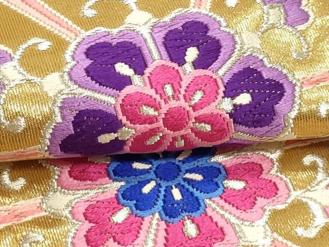 平和屋本店▼六通柄袋帯 唐織 正倉院花文 k24金箔二重織 正絹 逸品 DABL7579sf