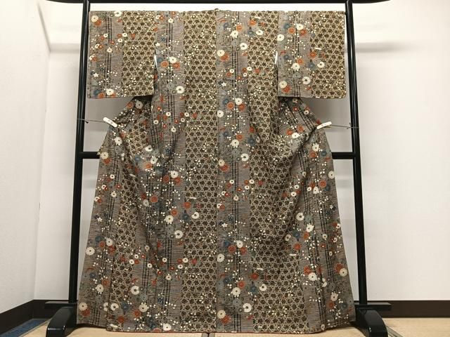 平和屋着物●上質な小紋 草花間道 正絹 逸品 未使用 CABN9343ua