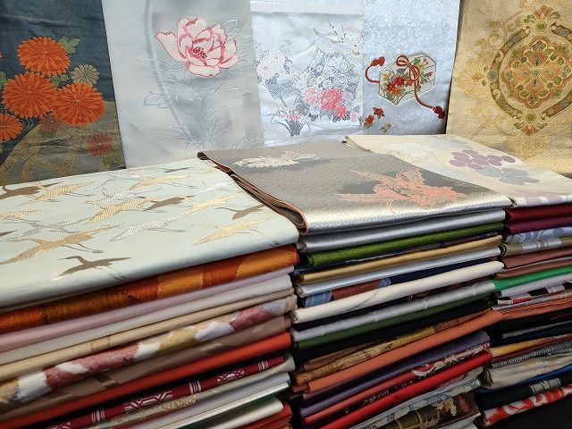 平和屋本店■名古屋帯 まとめて100点 鶴 蝶 葡萄 花柄 駒刺繍 金銀糸 など 着用可能多数 未使用品あり 全て正絹 se0074