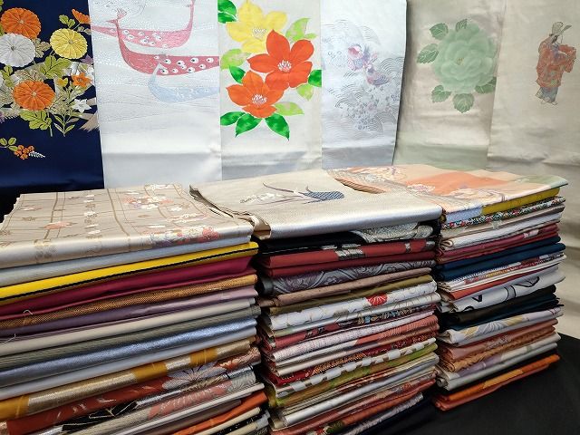 平和屋本店■名古屋帯 まとめて100点 鳥 能 花柄 刺繍 金銀糸 など 着用可能多数 未使用品あり 全て正絹 se0073