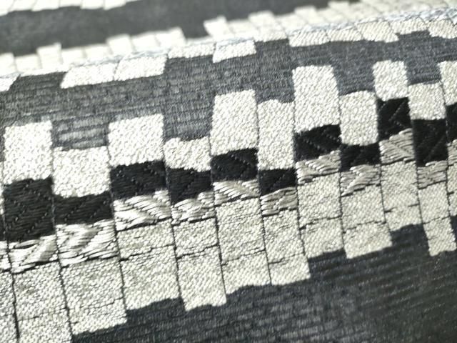 平和屋着物●六通柄袋帯 作家物 幾何学文様 黒地 銀糸 正絹 逸品 CABO1681hy