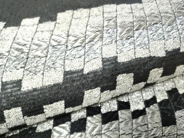 平和屋着物●六通柄袋帯 作家物 幾何学文様 黒地 銀糸 正絹 逸品 CABO1681hy