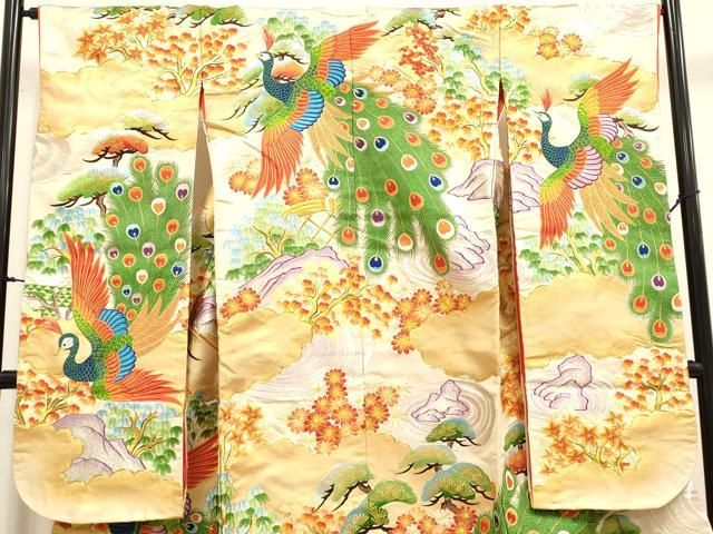 平和屋本店●色打掛 お引きずり 和装 婚礼 結婚式 花嫁 神社挙式 駒刺繍 孔雀花文 金銀糸 逸品 DABL4312cd
