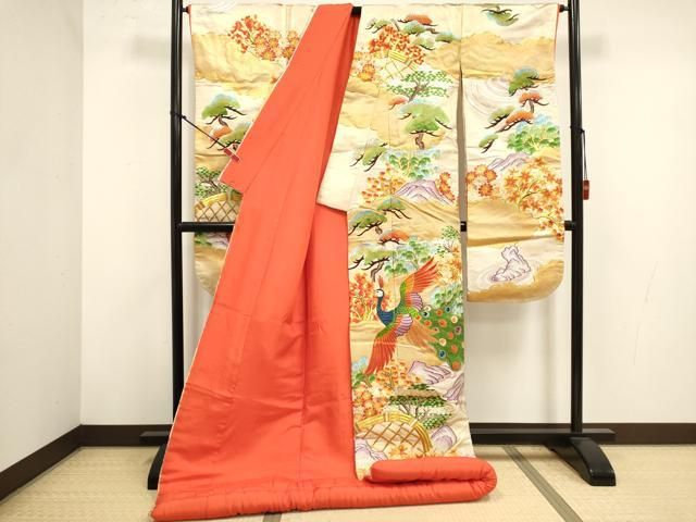 平和屋本店●色打掛 お引きずり 和装 婚礼 結婚式 花嫁 神社挙式 駒刺繍 孔雀花文 金銀糸 逸品 DABL4312cd