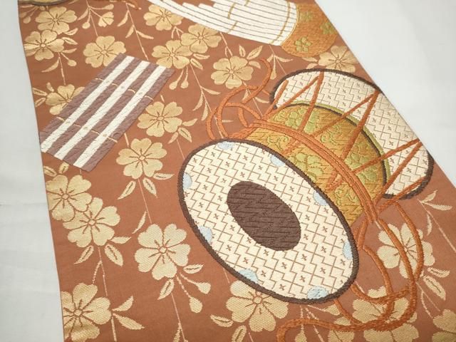 平和屋着物●西陣 河合美術織物謹製 六通柄袋帯 唐織 能衣錦 楽器花文 金糸 正絹 逸品 CABO1722hy