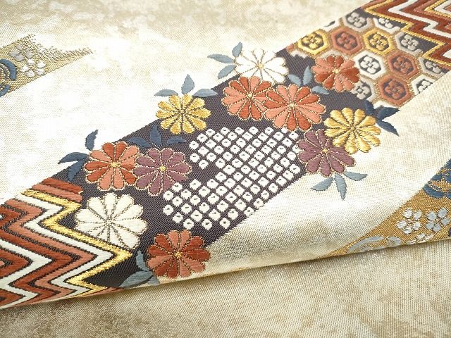 平和屋着物●西陣の名門 加納幸謹製 太鼓柄袋帯 唐織 草花文 金糸 引箔 正絹 逸品 CABO1706hy