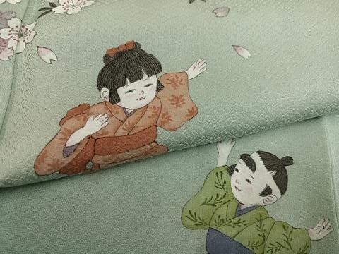 平和屋着物●日本画家 濡れ描き友禅作家 高橋峰陵 訪問着 童子 さが美扱い 正絹 逸品 未使用 AABN8359ph