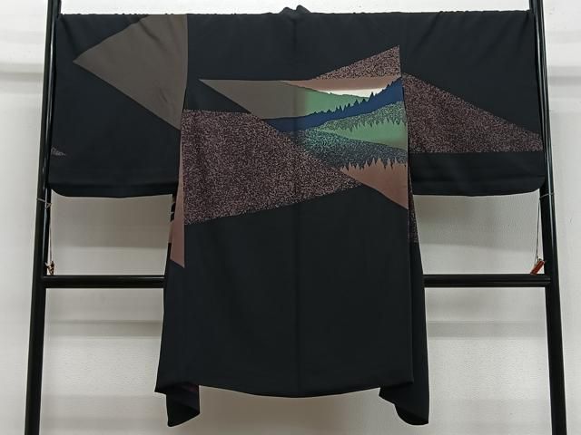 平和屋着物#コート作家 三本賢 道行コート 幾何学文 ロング丈 正絹 逸品 CABN9399ua