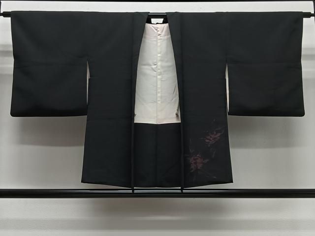 平和屋着物#羽織 寿光織 草花文 黒地 銀糸 正絹 逸品 CABN9383ua