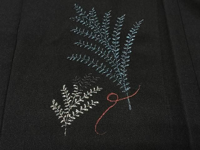 平和屋着物#羽織 総刺繍 草葉文 黒地 銀糸 正絹 逸品 CABN9384ua