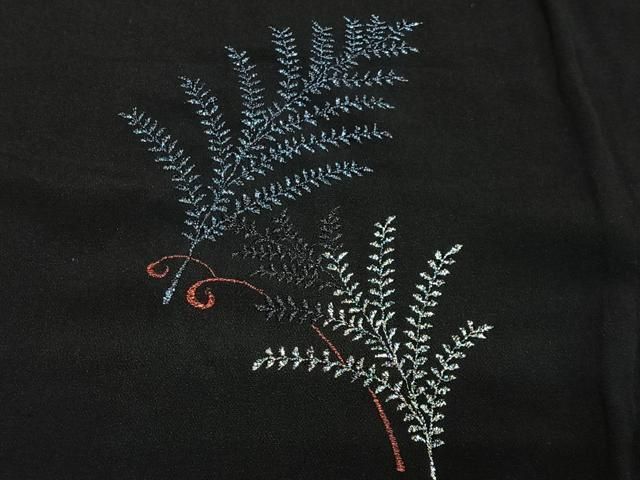 平和屋着物#羽織 総刺繍 草葉文 黒地 銀糸 正絹 逸品 CABN9384ua