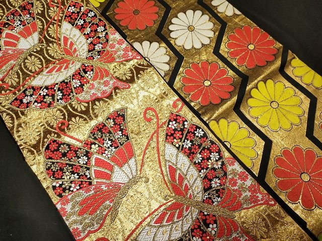 平和屋本店■子供帯 まとめて 35点 向かい鶴 蝶 花柄 金銀糸 など 着用可能多数 未使用品あり se0079