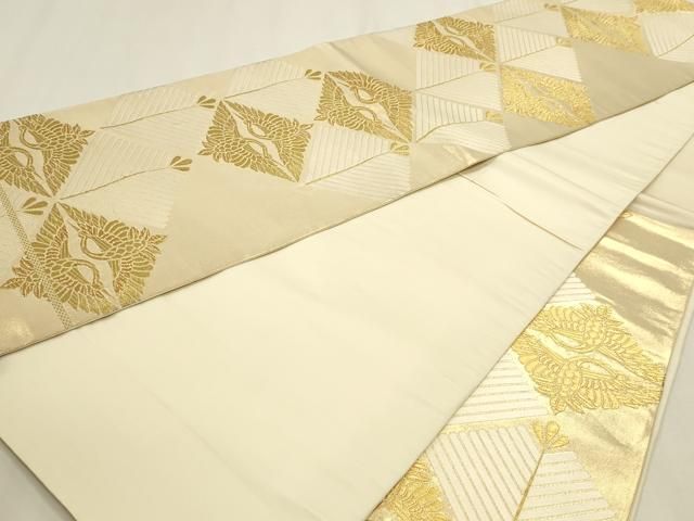平和屋本店▼六通柄袋帯 菱取松鶴紋 純金箔 正絹 逸品 DABL7619sf