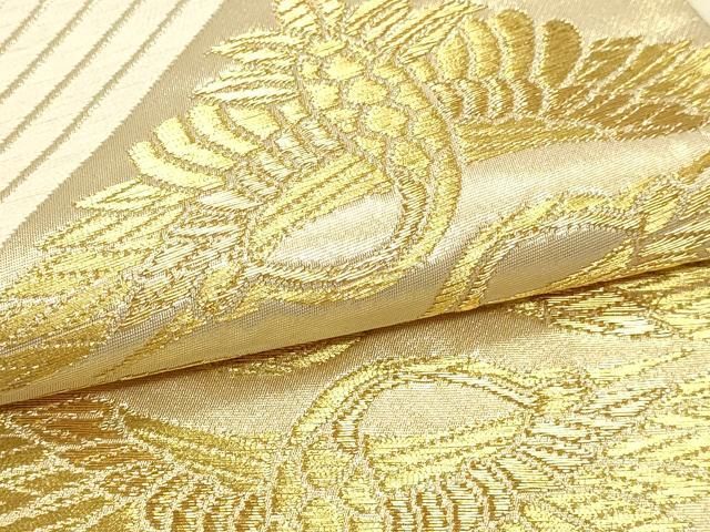 平和屋本店▼六通柄袋帯 菱取松鶴紋 純金箔 正絹 逸品 DABL7619sf