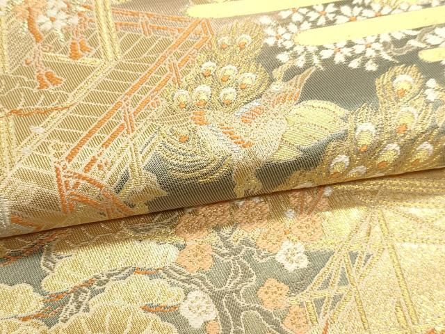 平和屋本店▼六通柄袋帯 平安の庭 純金箔 手織二重箔 正絹 逸品 DABL7629sf