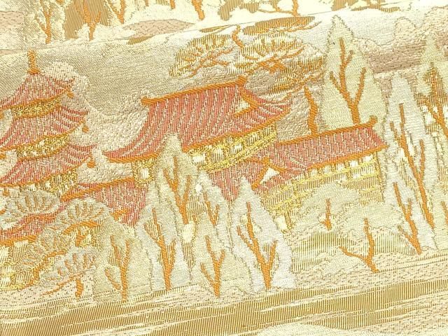 平和屋本店▼六通柄袋帯 平等院 本金箔 二重引箔 正絹 逸品 DABL7631sf