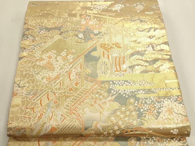 平和屋本店▼六通柄袋帯 平安の庭 純金箔 手織二重箔 正絹 逸品 DABL7629sf