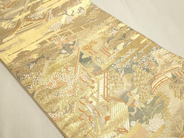 平和屋本店▼六通柄袋帯 平安の庭 純金箔 手織二重箔 正絹 逸品 DABL7629sf