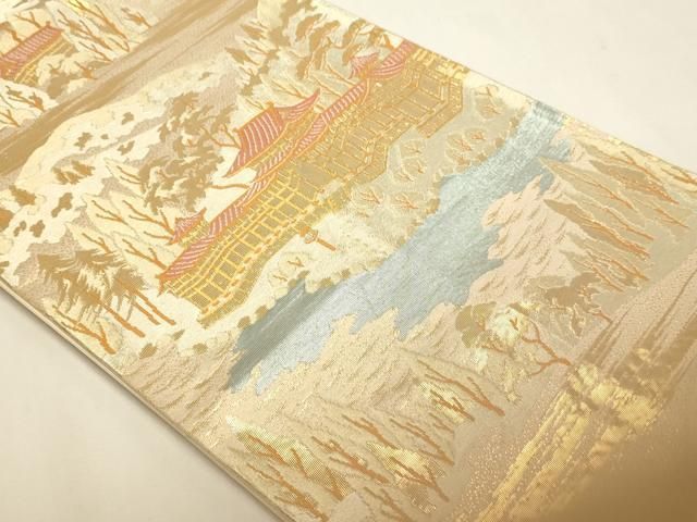 平和屋本店▼六通柄袋帯 平等院 本金箔 二重引箔 正絹 逸品 DABL7631sf
