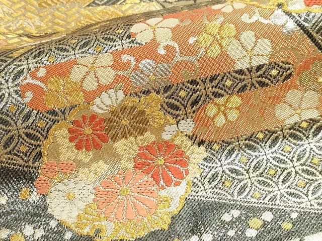 平和屋本店▼佐賀錦 六通柄袋帯 唐織 優雅 雪輪花蝶文 純金箔二重織 正絹 逸品 DABL7621sf