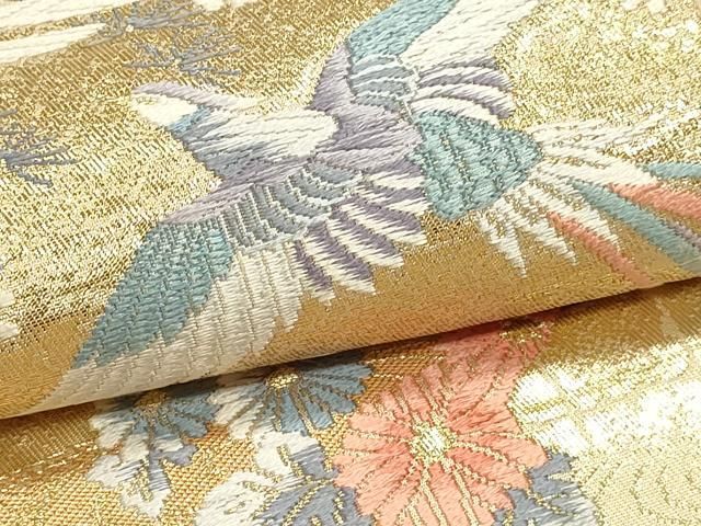 平和屋本店▼六通柄袋帯 唐織 尾長鳥花文 本金箔二重織 正絹 逸品 DABL7656sf