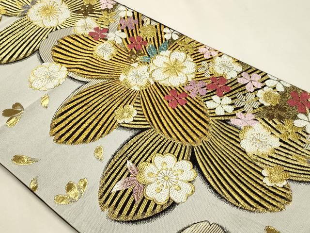 平和屋本店▼六通柄袋帯 舞桜文 本金箔 正絹 逸品 DABL7695sf