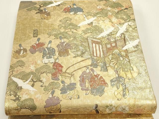 平和屋本店▼全通全景柄袋帯 源氏物語絵巻 本金箔 正絹 逸品 DABL7702sf