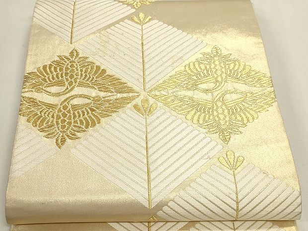 平和屋本店▼六通柄袋帯 菱取松鶴紋 純金箔 正絹 逸品 DABL7619sf