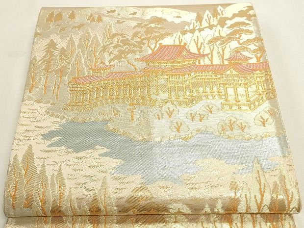 平和屋本店▼六通柄袋帯 平等院 本金箔 二重引箔 正絹 逸品 DABL7631sf