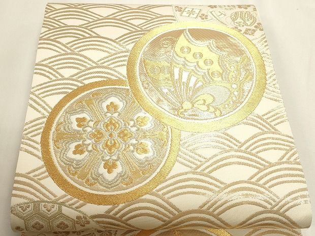 平和屋本店▼全通柄袋帯 花蝶丸文 純金箔 正絹 逸品 DABL7624sf