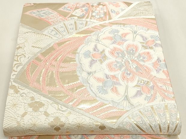 平和屋本店▼六通柄袋帯 唐織 扇面吉祥花文 九百錦 純金箔24k 正絹 逸品 DABL7680sf