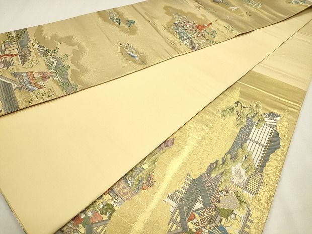 平和屋本店▼六通柄袋帯 洛中祇園祭礼図 本金箔 正絹 逸品 DABL7596sf