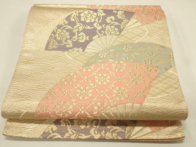 平和屋本店▼六通柄袋帯 扇面花唐草文 純金箔 正絹 逸品 DABL9267op
