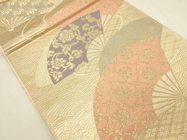 平和屋本店▼六通柄袋帯 扇面花唐草文 純金箔 正絹 逸品 DABL9267op