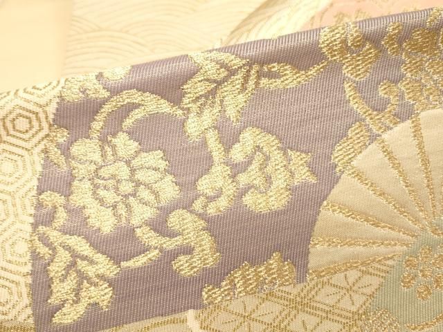 平和屋本店▼六通柄袋帯 扇面花唐草文 純金箔 正絹 逸品 DABL9267op