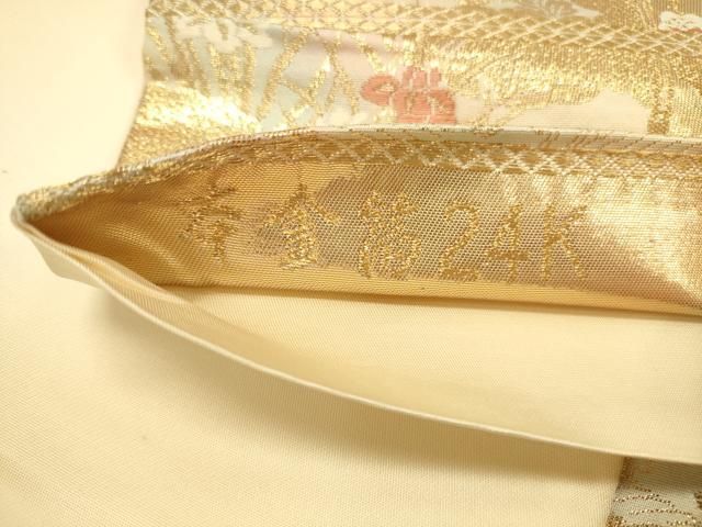 平和屋本店▼六通柄袋帯 唐織 扇面飛鶴花文 本金箔24K 正絹 逸品 DABL9258op