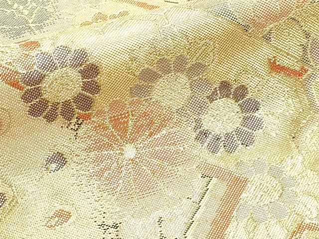 平和屋本店▼六通柄袋帯 花鳥佐賀錦 孔雀花文 24k二重箔 正絹 逸品 DABL7841sf