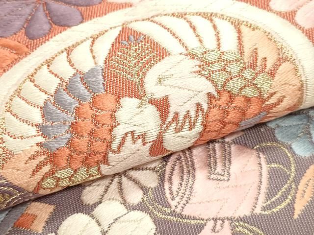 平和屋本店▼六通柄袋帯 唐織 九百錦袋 花鳥文 純金箔 正絹 逸品 DABL7879sf