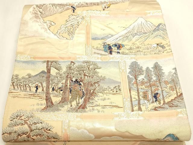 平和屋本店▼全通全景柄袋帯 唐織 慶重京海道五十三次 純金箔 正絹 逸品 DABL7893sf