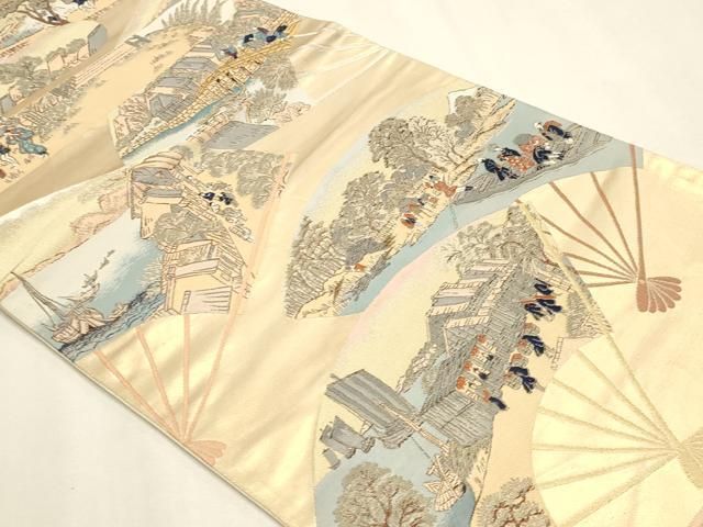 平和屋本店▼全通全景柄袋帯 唐織 慶重京海道五十三次 純金箔 正絹 逸品 DABL7893sf